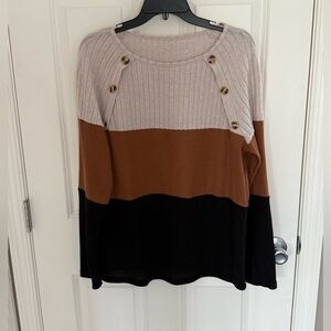 Colorblock Top with Button Accents